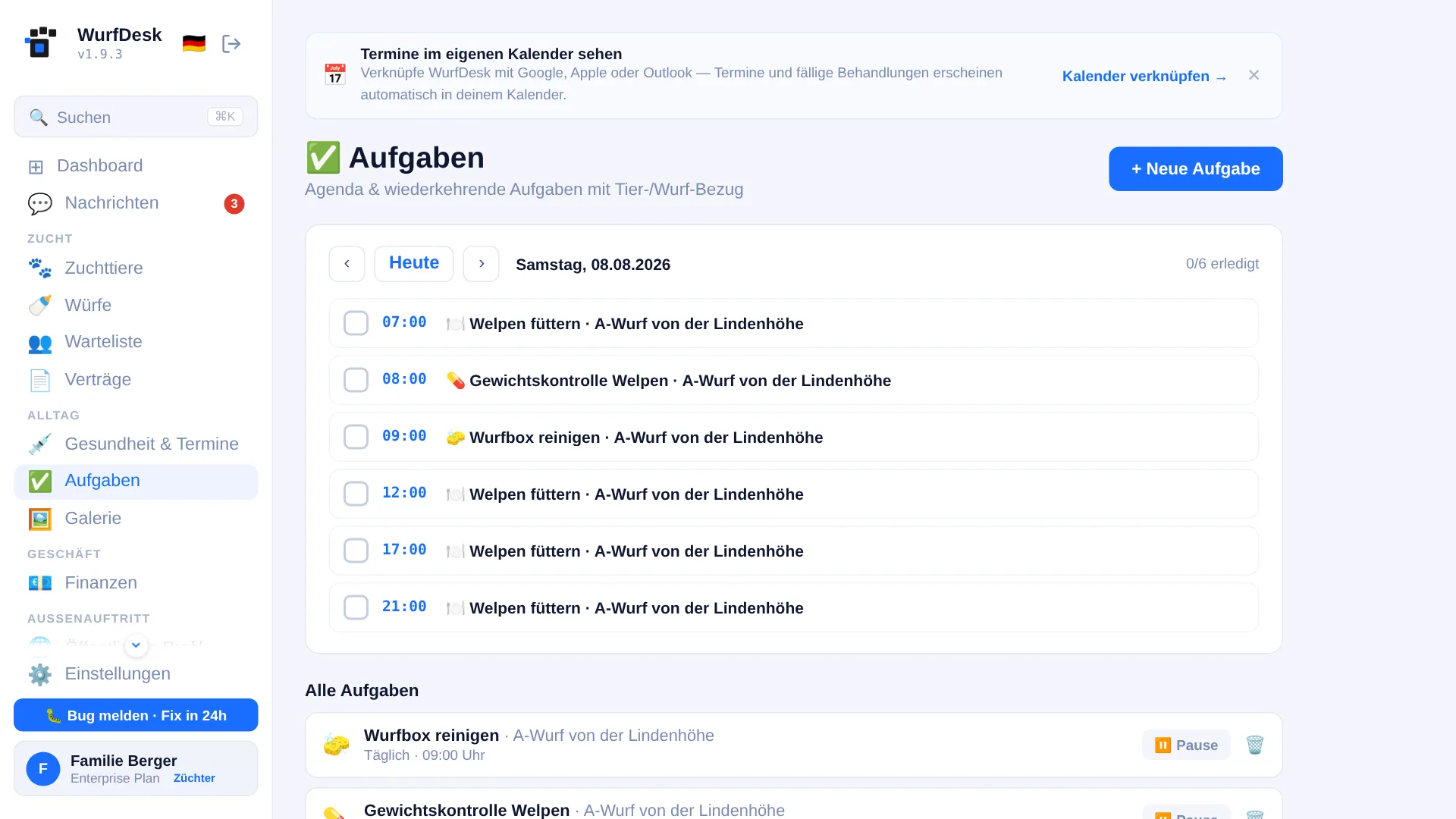 Aufgabenplan mit wiederkehrenden Aufgaben