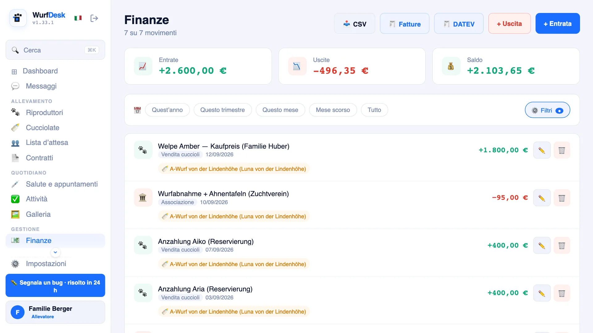 Panoramica finanziaria con entrate, uscite e ricevute